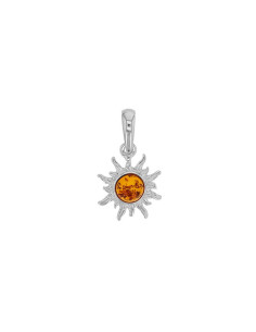 PENDENTIF SOLEIL AMBRE COGNAC EN ARGENT 925/1000 RHODIÉ
