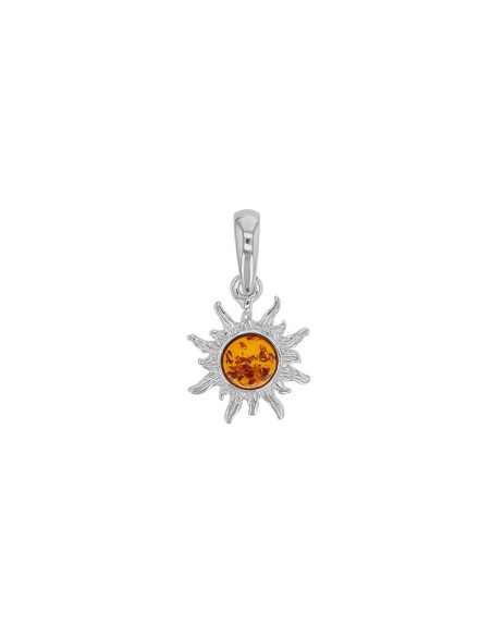 PENDENTIF SOLEIL AMBRE COGNAC EN ARGENT 925/1000 RHODIÉ