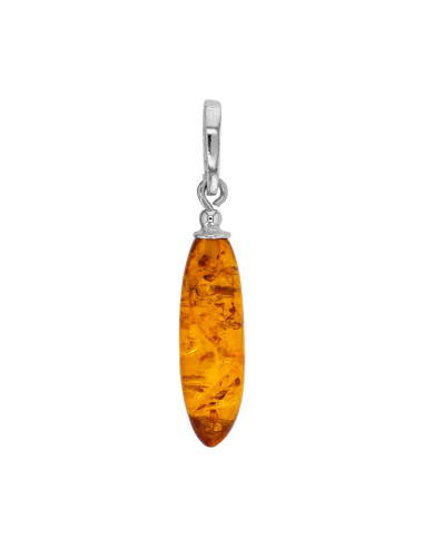 PENDENTIF AMBRE COGNAC OVALE ET ARGENT 925/1000