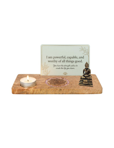 PORTE-CARTES MANDALA QUARTZ ROSE BOIS DE MANGUIER