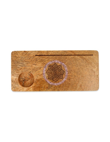 PORTE-CARTES MANDALA QUARTZ ROSE BOIS DE MANGUIER