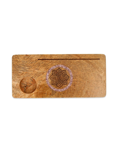 PORTE-CARTES MANDALA QUARTZ ROSE BOIS DE MANGUIER