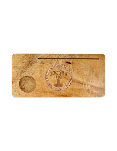 PORTE-CARTES PHASES LUNAIRES PIERRE DE LUNE ROSE BOIS DE MANGUIER