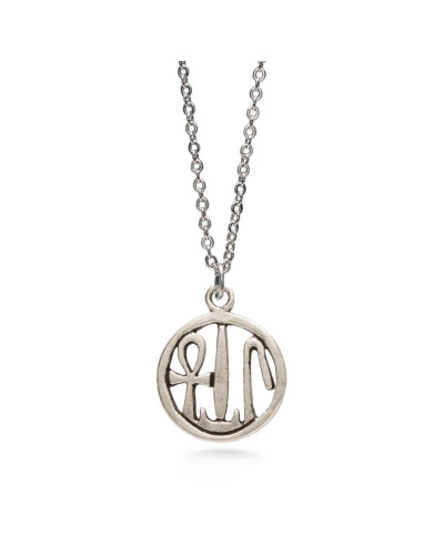 PENDENTIF SANTÉ, VIE & BONHEUR ÉGYPTIEN, LONGUEUR CHAINE 45CM - ETAIN PLAQUE RHODIUM