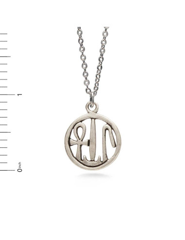PENDENTIF SANTÉ, VIE & BONHEUR ÉGYPTIEN, LONGUEUR CHAINE 45CM - ETAIN PLAQUE RHODIUM