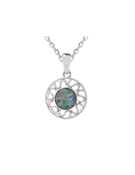 PENDENTIF AVEC OPALE DOUBLET BLEUE D'AUSTRALIE RONDE, EN ARGENT RHODIÉ 925