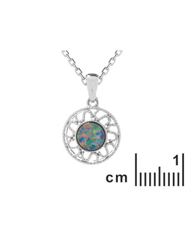 PENDENTIF AVEC OPALE DOUBLET BLEUE D'AUSTRALIE RONDE, EN ARGENT RHODIÉ 925