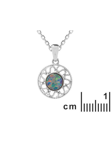 PENDENTIF AVEC OPALE DOUBLET BLEUE D'AUSTRALIE RONDE, EN ARGENT RHODIÉ 925