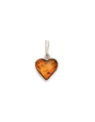 PENDENTIF COEUR AVEC AMBRE COGNAC NATUREL, EN ARGENT RHODIÉ 925, HAUTEUR1,4+1 CM
