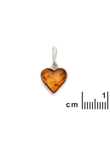 PENDENTIF COEUR AVEC AMBRE COGNAC NATUREL, EN ARGENT RHODIÉ 925, HAUTEUR1,4+1 CM