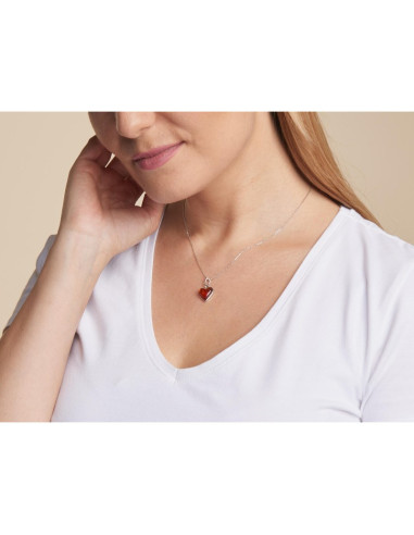 PENDENTIF COEUR AVEC AMBRE COGNAC NATUREL, EN ARGENT RHODIÉ 925, HAUTEUR1,4+1 CM