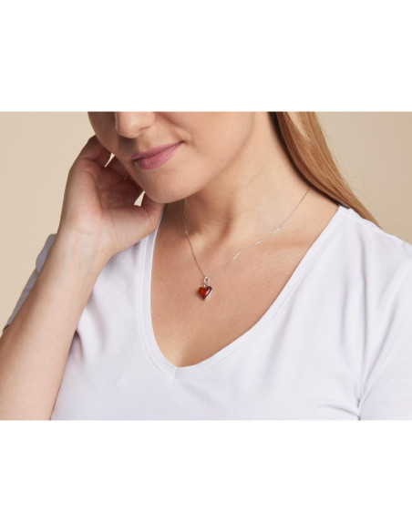 PENDENTIF COEUR AVEC AMBRE COGNAC NATUREL, EN ARGENT RHODIÉ 925, HAUTEUR1,4+1 CM