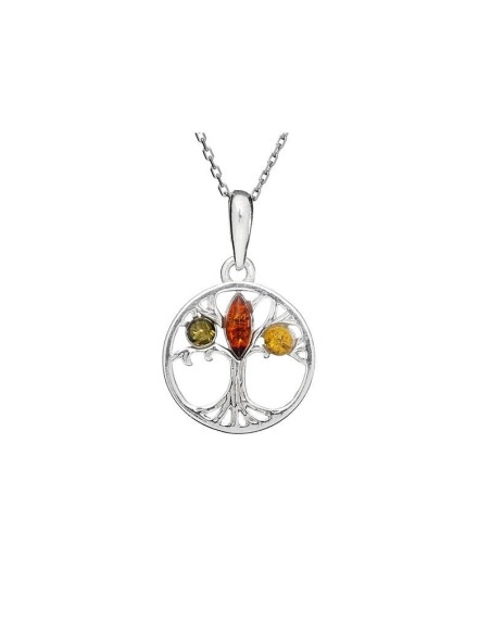PENDENTIF ARBRE DE VIE AVEC AMBRE, ARGENT RHODIÉ 925, DIAMÈTRE 1,5+0,8 CM