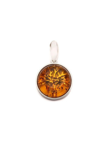 PENDENTIF ARBRE DE VIE AVEC AMBRE COGNAC, EN ARGENT RHODIÉ 925, DIAMÈTRE 2+1 CM