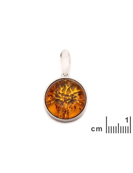 PENDENTIF ARBRE DE VIE AVEC AMBRE COGNAC, EN ARGENT RHODIÉ 925, DIAMÈTRE 2+1 CM