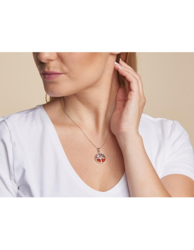 PENDENTIF ARBRE DE VIE AVEC AMBRE COGNAC, EN ARGENT RHODIÉ 925, DIAMÈTRE 2+1 CM