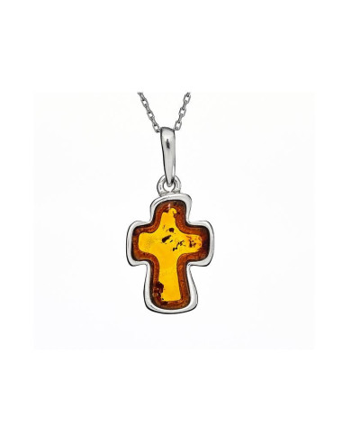 PENDENTIF CROIX AVEC AMBRE COGNAC, ARGENT RHODIÉ 925, DIMENSION 1,5X2+0,8 CM