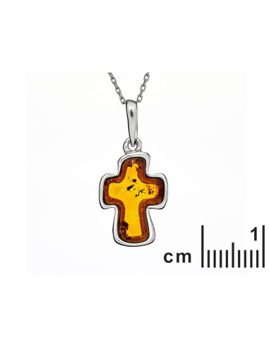 PENDENTIF CROIX AVEC AMBRE COGNAC, ARGENT RHODIÉ 925, DIMENSION 1,5X2+0,8 CM