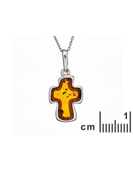 PENDENTIF CROIX AVEC AMBRE COGNAC, ARGENT RHODIÉ 925, DIMENSION 1,5X2+0,8 CM
