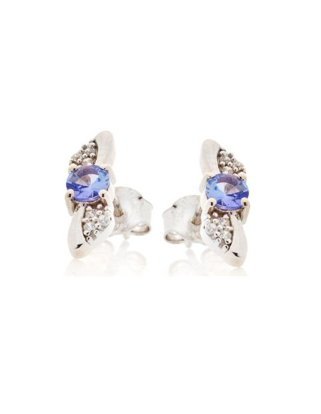 BOUCLES D'OREILLES AVEC TANZANITE BLEUE NATURELLE, EN ARGENT RHODIÉ 925