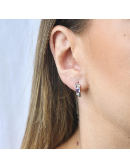 BOUCLES D'OREILLES AVEC TANZANITE BLEUE NATURELLE, EN ARGENT RHODIÉ 925