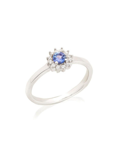 BAGUE AVEC TANZANITE BLEUE NATURELLE, EN ARGENT RHODIÉ 925 - TAILLE 56 MM