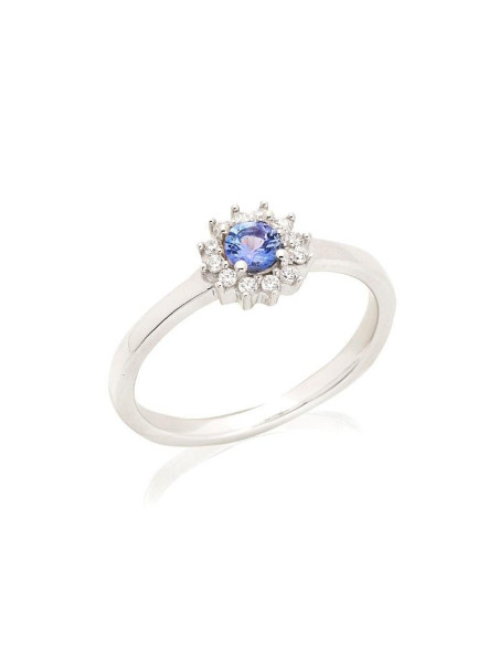 BAGUE AVEC TANZANITE BLEUE NATURELLE, EN ARGENT RHODIÉ 925 - TAILLE 56 MM