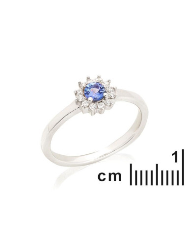 BAGUE AVEC TANZANITE BLEUE NATURELLE, EN ARGENT RHODIÉ 925 - TAILLE 56 MM