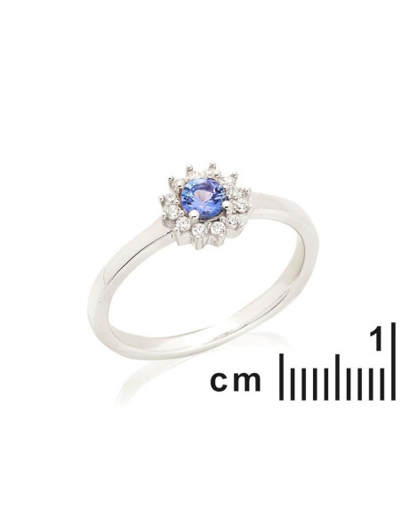 BAGUE AVEC TANZANITE BLEUE NATURELLE, EN ARGENT RHODIÉ 925 - TAILLE 56 MM