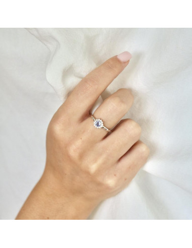 BAGUE AVEC TANZANITE BLEUE NATURELLE, EN ARGENT RHODIÉ 925 - TAILLE 56 MM