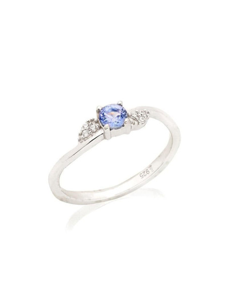 BAGUE AVEC TANZANITE BLEUE NATURELLE, EN ARGENT RHODIÉ 925 - TAILLE 52 MM