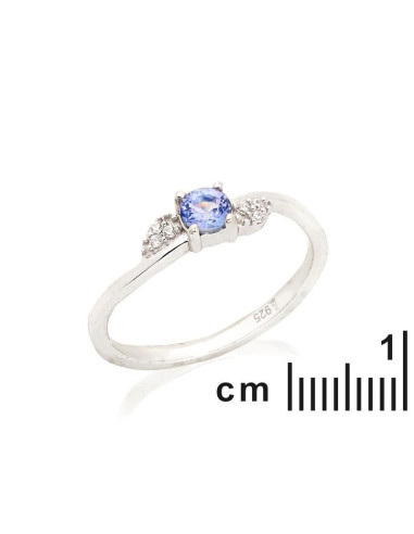 BAGUE AVEC TANZANITE BLEUE NATURELLE, EN ARGENT RHODIÉ 925 - TAILLE 52 MM