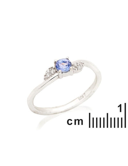 BAGUE AVEC TANZANITE BLEUE NATURELLE, EN ARGENT RHODIÉ 925 - TAILLE 52 MM