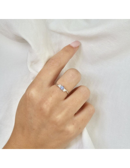BAGUE AVEC TANZANITE BLEUE NATURELLE, EN ARGENT RHODIÉ 925 - TAILLE 52 MM