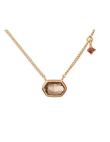 COLLIER AVEC QUARTZ FUMÉ ET GRENAT, EN ARGENT DORÉ 925, LONGUEUR 42 + 3 CM
