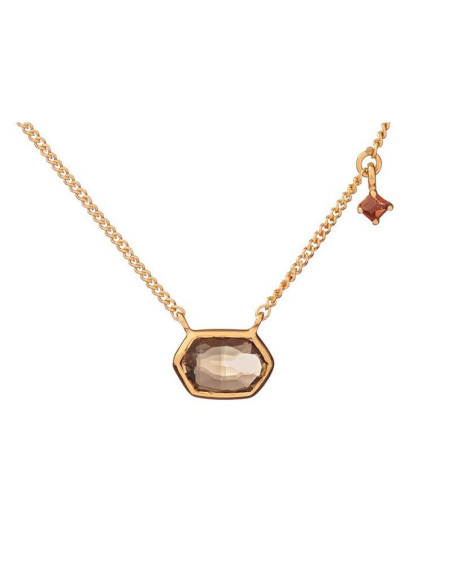 COLLIER AVEC QUARTZ FUMÉ ET GRENAT, EN ARGENT DORÉ 925, LONGUEUR 42 + 3 CM