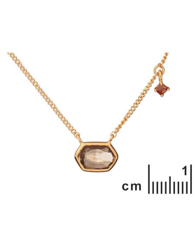 COLLIER AVEC QUARTZ FUMÉ ET GRENAT, EN ARGENT DORÉ 925, LONGUEUR 42 + 3 CM