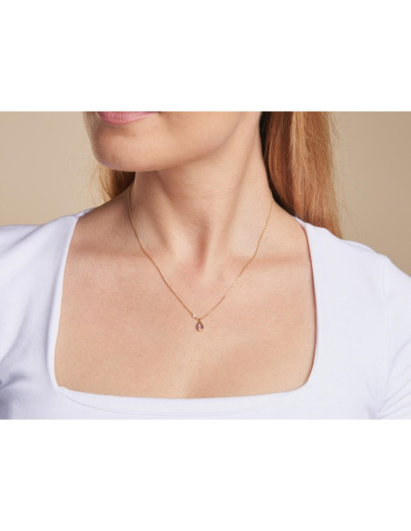COLLIER AVEC AMÉTHYSTE ET PERLES, EN ARGENT DORÉ 925, LONGUEUR 40 + 5 CM