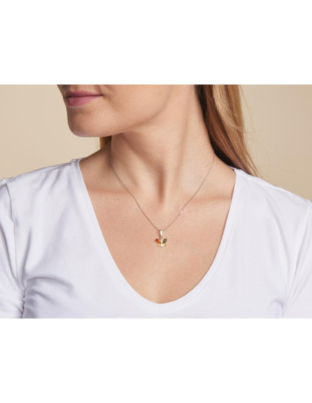 PENDENTIF PAPILLON AVEC AMBRE MULTICOLORE, EN ARGENT RHODIÉ 925, HAUTEUR 1+1 CM