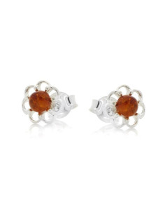 BOUCLES D'OREILLES AVEC AMBRE COGNAC NATUREL, EN ARGENT RHODIÉ 925