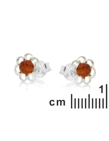 BOUCLES D'OREILLES AVEC AMBRE COGNAC NATUREL, EN ARGENT RHODIÉ 925