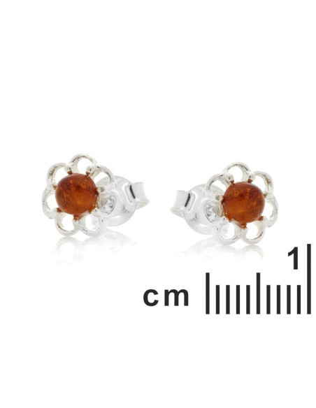 BOUCLES D'OREILLES AVEC AMBRE COGNAC NATUREL, EN ARGENT RHODIÉ 925