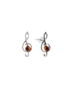CLOUS D'OREILLES AVEC AMBRE COGNAC NATUREL, EN ARGENT RHODIÉ 925