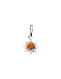 PENDENTIF SOLEIL AVEC AMBRE COGNAC ROND, EN ARGENT RHODIÉ 925, HAUTEUR 1+1,5 CM
