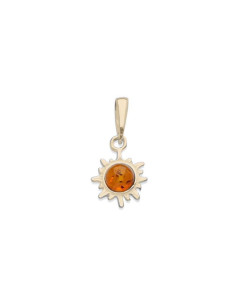 PENDENTIF SOLEIL AVEC AMBRE COGNAC ROND, EN ARGENT DORÉ 925, HAUTEUR 1+1,5 CM