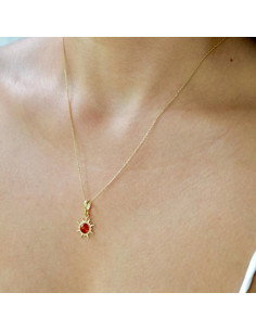 PENDENTIF SOLEIL AVEC AMBRE COGNAC ROND, EN ARGENT DORÉ 925, HAUTEUR 1+1,5 CM 2
