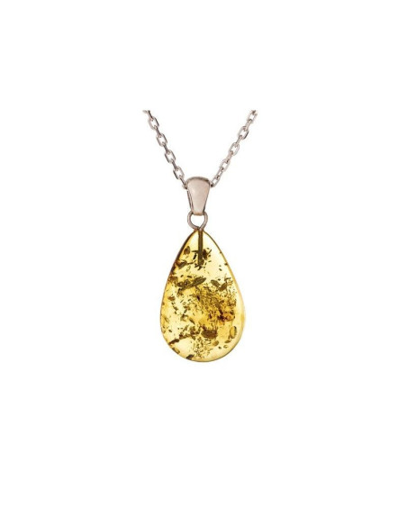 PENDENTIF AVEC AMBRE COGNAC GOUTTE, EN ARGENT 925, HAUTEUR DE 2 À 2,3+0,7 CM