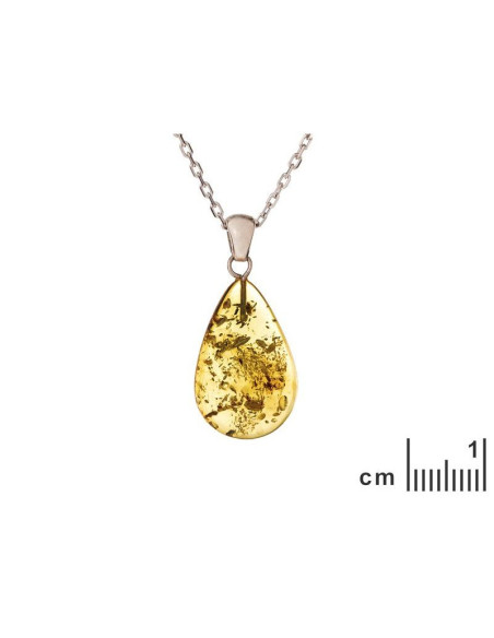 PENDENTIF AVEC AMBRE COGNAC GOUTTE, EN ARGENT 925, HAUTEUR DE 2 À 2,3+0,7 CM