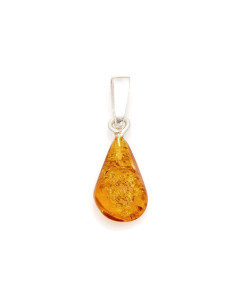 PENDENTIF AVEC AMBRE COGNAC GOUTTE, EN ARGENT 925, HAUTEUR DE 1 À 1,7+0,7 CM