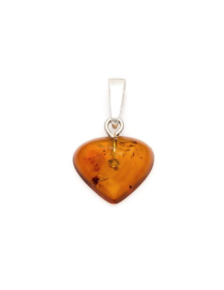 PENDENTIF COEUR AVEC AMBRE COGNAC NATUREL, EN ARGENT RHODIÉ 925, HAUTEUR 1+0,8 CM
